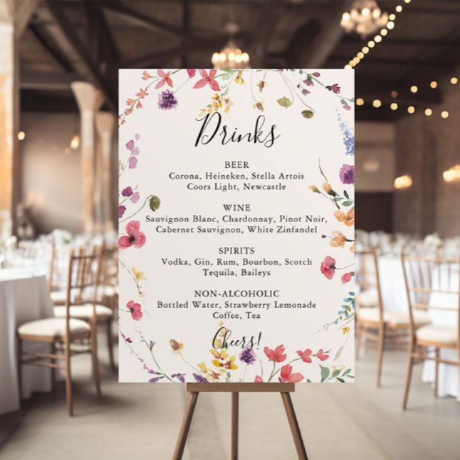Klassisk färgrik vild floral bröllopsdryckesmeny  poster (Skapare uppladdad)