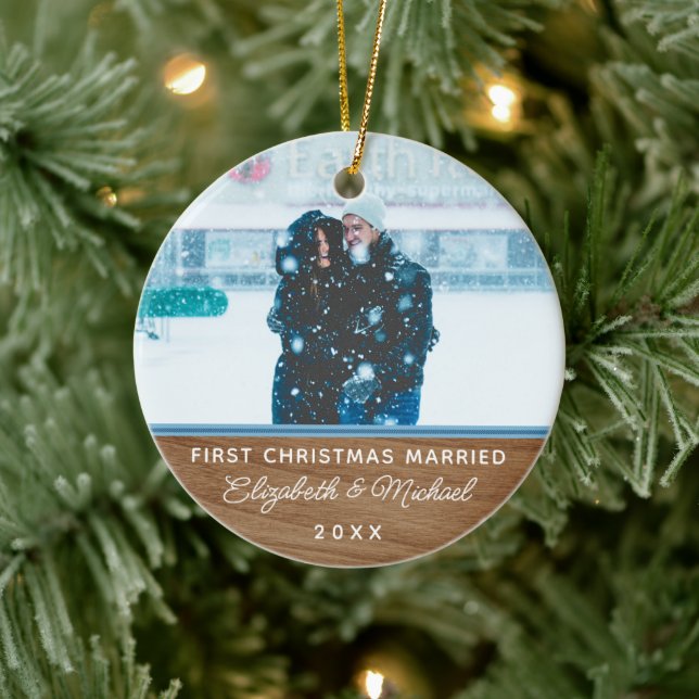 klassisk faux wood 1st christmas bröllop ornament (Träd)