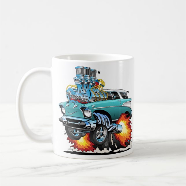 Klassisk femfaldig Tecknad av muskelbil i Hot rod Kaffemugg (Vänster)