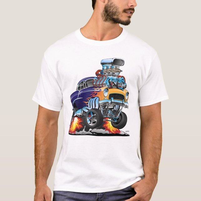 Klassisk femfaldig Tecknad av muskelbil i Hot rod T Shirt (Framsida)