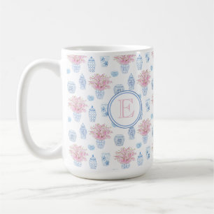 Klassisk feminin Rosa och Blue Ginger Burk Monogra Kaffemugg