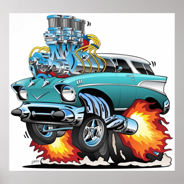 Klassisk femtio Hot rod-muskelbils Tecknad Poster (Framsidan)