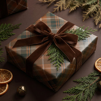 Klassisk Festiv Brun Grön Jul Tartan Rutig Presentpapper
