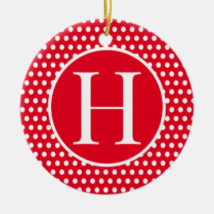 Klassisk festive Red initial brev Polka Dot Julgransprydnad Keramik
