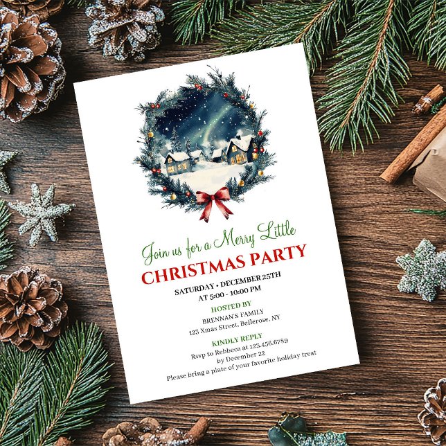 Klassisk festlig vinterscen jul inbjudan (Classic Festive Winter Scene Holiday Invitation)