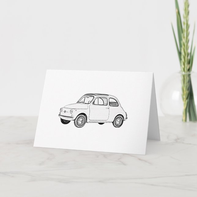 Klassisk Fiat 500 Black and White Pencil-skiss Kort (Framsida)