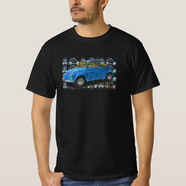 Klassisk fiat 500 i blått t shirt (Framsida)