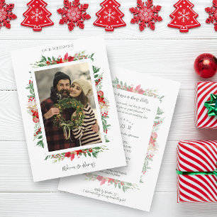 Klassisk Finare-jul, Poinsettias Ram Photo Inbjudningar