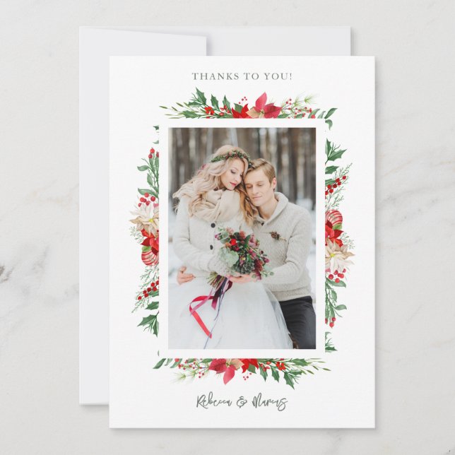 Klassisk Finare-jul, Poinsettias Ram Photo Tack Kort (Framsida)