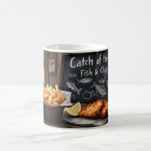 Klassisk Fish and Chips och svart tavla illustrati Kaffemugg