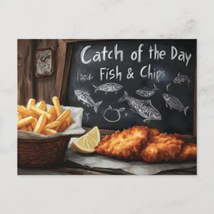 Klassisk fisk och Chip och illustration av kontur Vykort