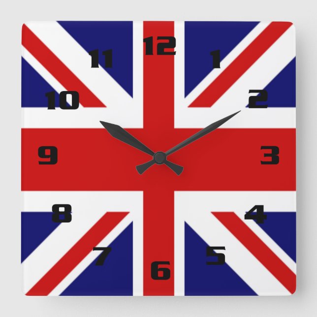 Klassisk Flagga i Förenade kungariket Union Jack Fyrkantig Klocka (Framsida)