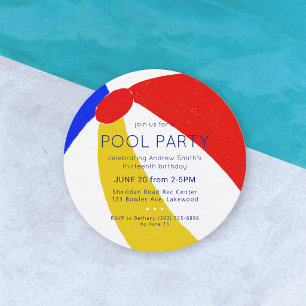 Klassisk födelsedagsfest för poolparty med strandb inbjudningar