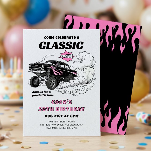 Klassisk Födelsedagsfirande för Het Rod Gasser Rac Inbjudningar (Skapare uppladdad)