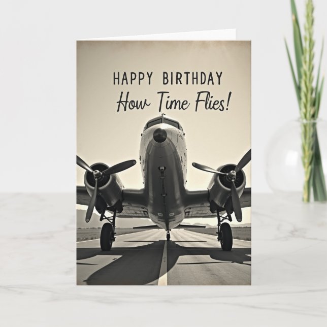 Klassisk födelsedagskort med flygplan kort (Framsida)