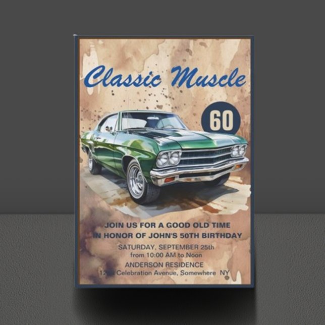 Klassisk födelsedagsmusklisk bil inbjudningar (Rev up the fun with our Birthday Classic Muscle Car Invitation! )