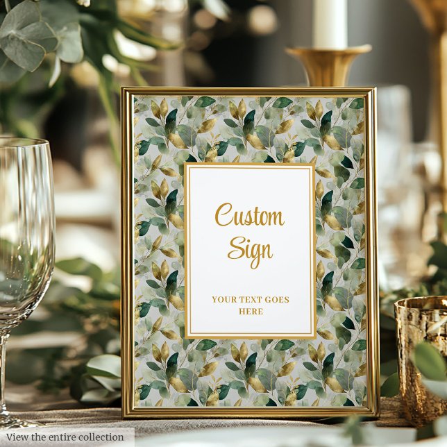Klassisk Forest Grönt Guld Löv Bröllop Anpassnings Poster (Classic Forest Green Gold Leaves Wedding Custom Poster)