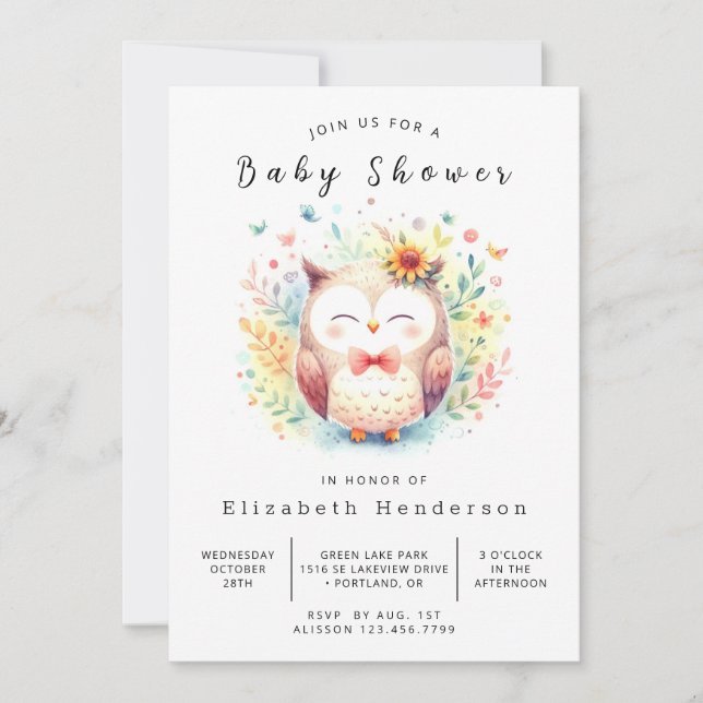 Klassisk Forest Uggla Baby Shower Inbjudningar (Framsida)