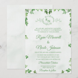 Klassisk formell blomstergrön monogram bröllop inbjudningar