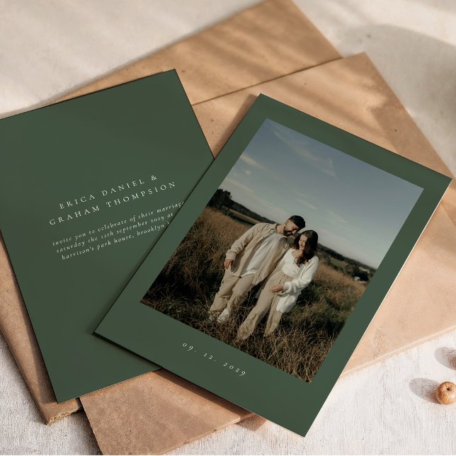 Klassisk formell bröllopsfotografi Mörkgrön inbjud Inbjudningar (Skapare uppladdad)