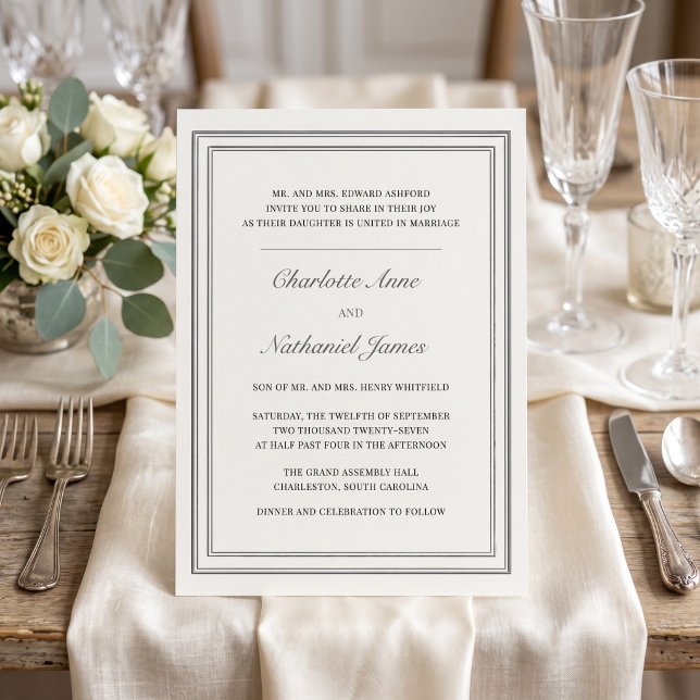 Klassisk Formell Ecru Elfenben Tredubbel Ram Bröll Inbjudningar (Classic Formal Ecru Ivory Triple Frame Wedding Invitation)