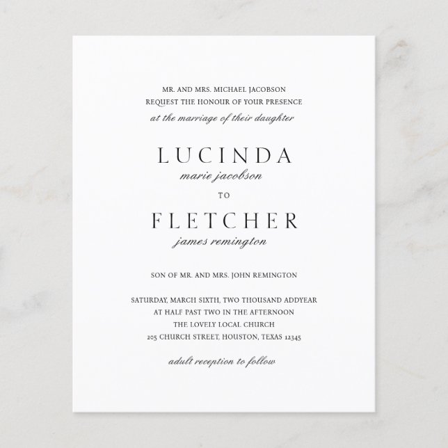 Klassisk formell inbjudan till QR-kodbudgetbröllop Flygblad (Framsidan)