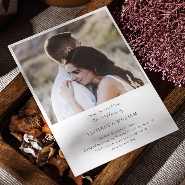 Klassisk Formell Modern Foto Bröllop Inbjudningar (Classic Modern Wedding Invitation with Full Photo)