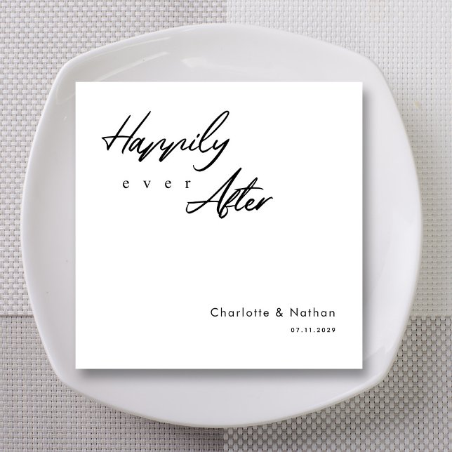 Klassisk formell svart bröllopsfest pappersservett (Classic 'Happily Ever After' Black Script Wedding Napkins)