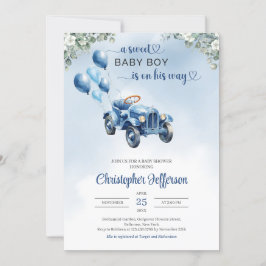 Klassisk fotbil leksak eukalyptus Baby Shower Inbjudningar