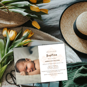 Klassisk foto Guld-typografi Kor-baptism Inbjudningar