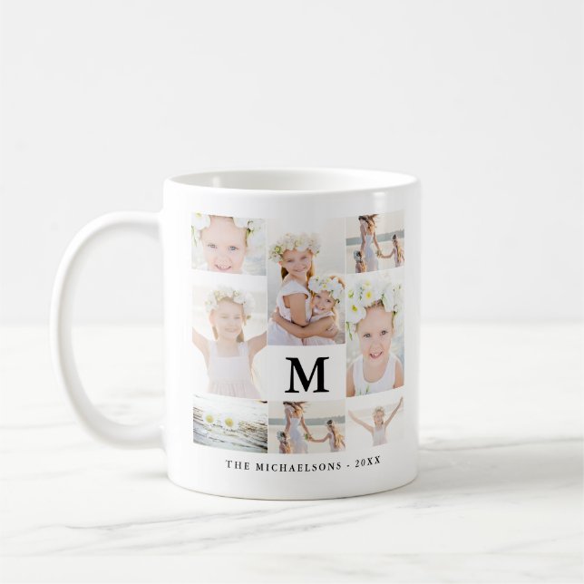 Klassisk fotokollage med Monogram och Namn Kaffemugg (Vänster)