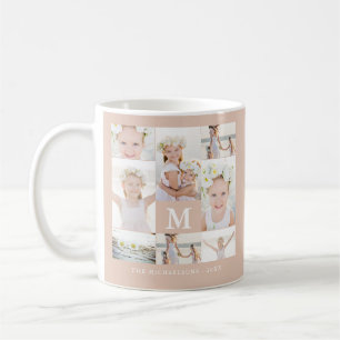 Klassisk fotokollage med Monogram och Namn Kaffemugg