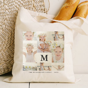 Klassisk fotokollage med Monogram och Namn Tygkasse