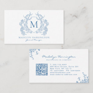 Klassisk Fransk, blå Blommigt Vapensköld, monogram Visitkort