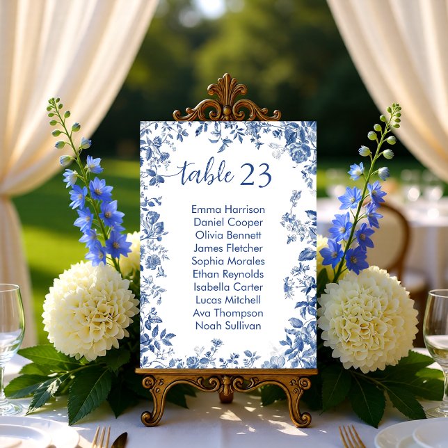Klassisk fransk blå Toile platskarta Inbjudningar (Classic French Blue Toile Seating Chart Card)