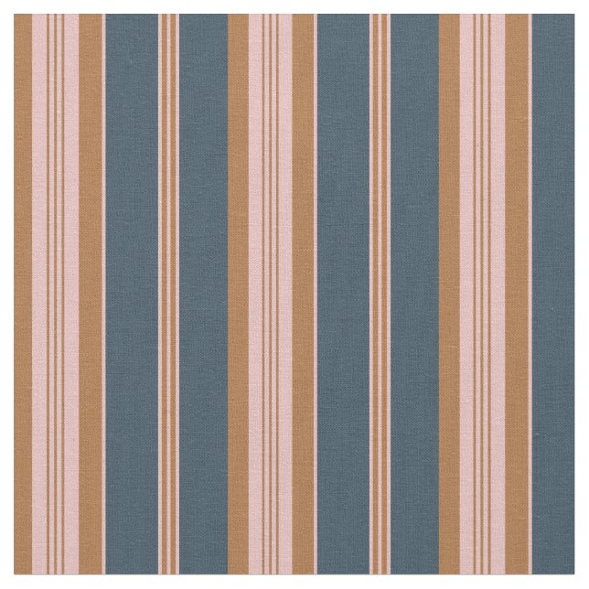 Klassisk Fransk Navy Brown Rosa Ticking Rand Tyg (Närbild)