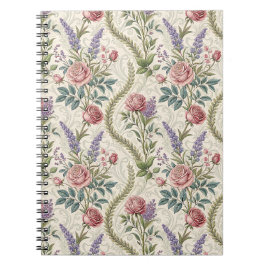 Klassisk fransk ros- och lavendlerblommig mönsterk anteckningsbok