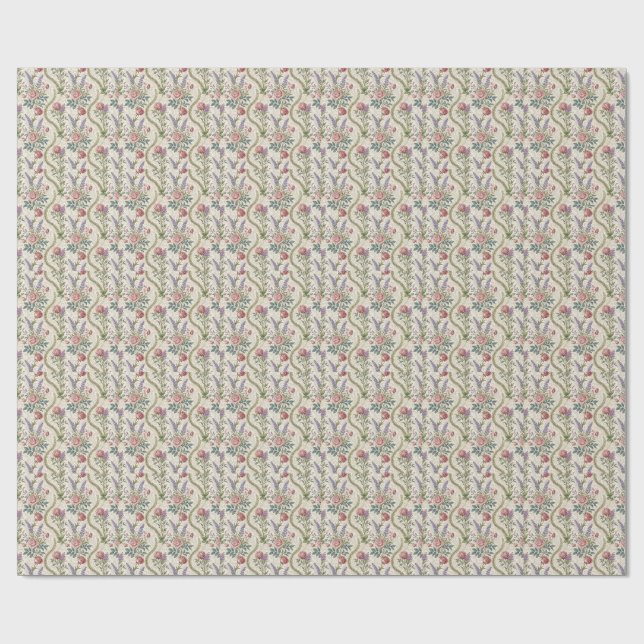 Klassisk fransk ros- och lavendlerblommig mönsterk presentpapper (Platt)