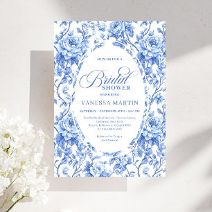 Klassisk fransk Toile de Jouy marin bröllopsdusch Inbjudningar