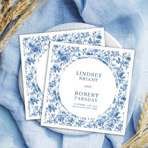 Klassisk fransk Toile Navy Rosor Anpassad Bröllop Pappersservett