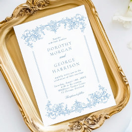 Klassisk Fransk Victorian Dusty Blue Bröllop Inbjudningar