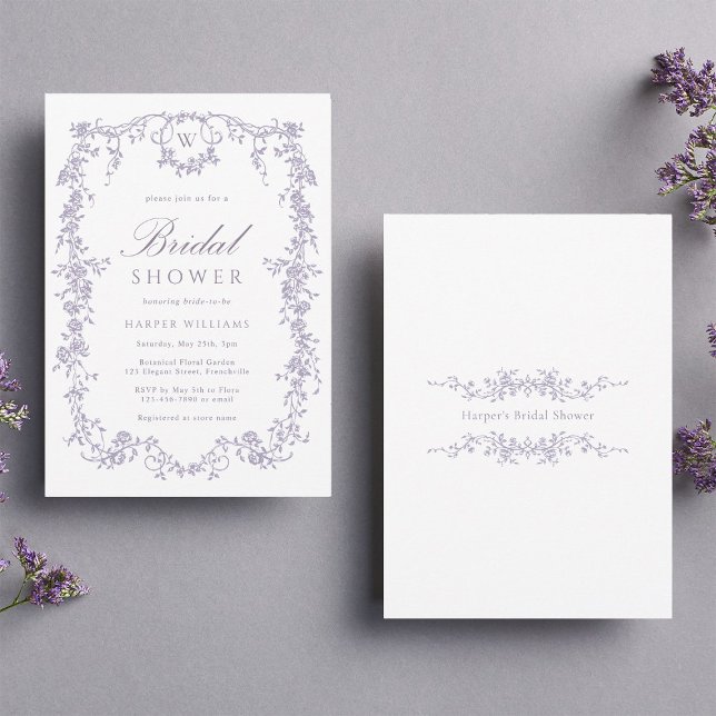 Klassisk fransk viktoriansk lavendel bröllopsdusch inbjudningar (Front & Back)