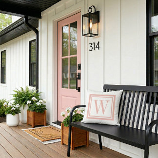 Klassisk fyrkantig monogram i rosa och vit nyans m kudde