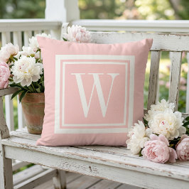 Klassisk fyrkantig monogram i rosa och vitt kronbl kudde