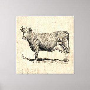 Klassisk gammal, fashiated Cow Art Canvastryck