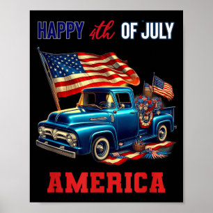 Klassisk gammal pickup i patriotisk stil för fjärd poster