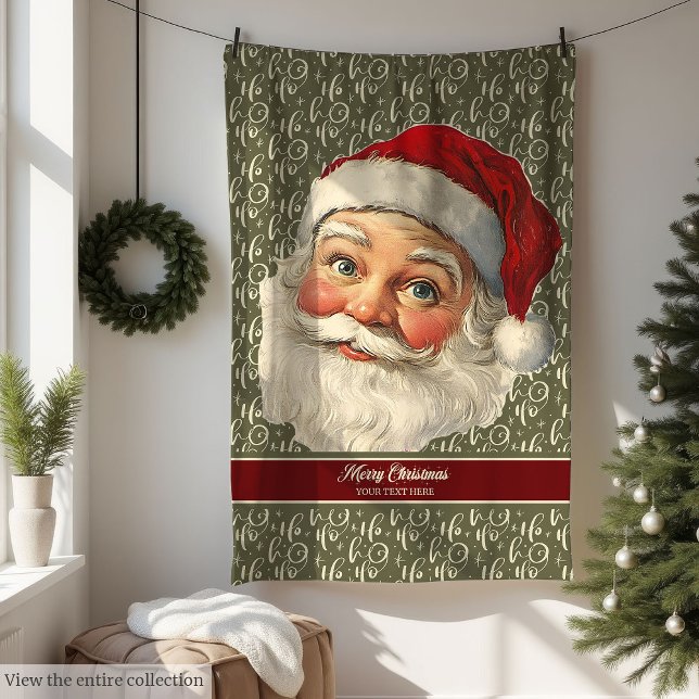Klassisk gammal tomtegrav med röda dekorationer fleecefilt (Classic Old Time Santa Blanket with Red Accents)