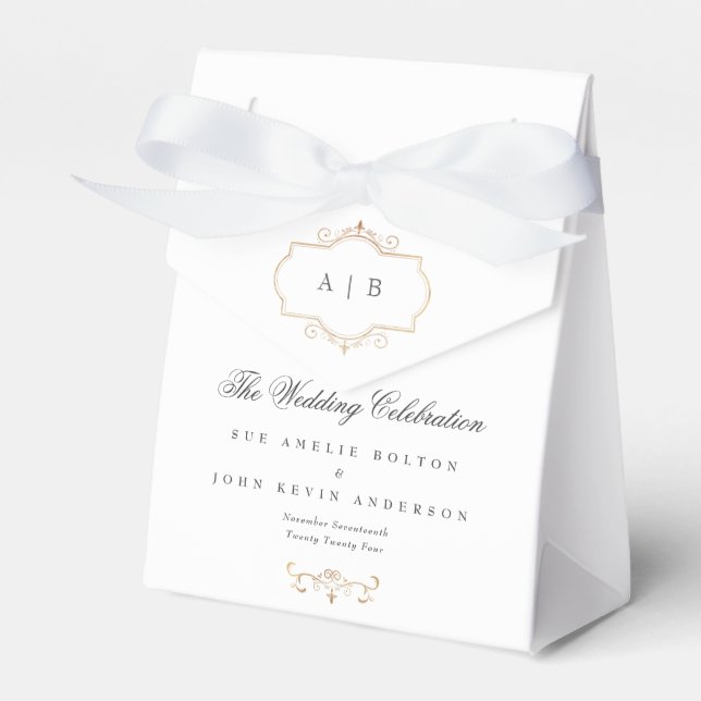 klassisk gäst i guld vapensköld, bröllop i monogra presentaskar (Framsidan Sidan)
