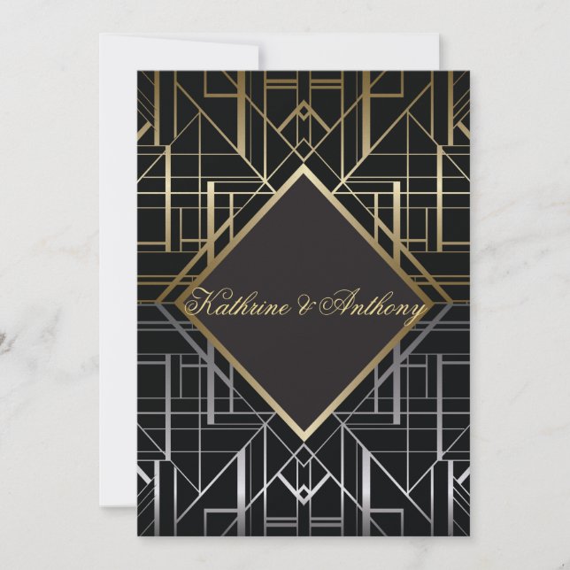 Klassisk Gatsby Deco-bröllopsinbjudan G2 Inbjudningar (Framsida)