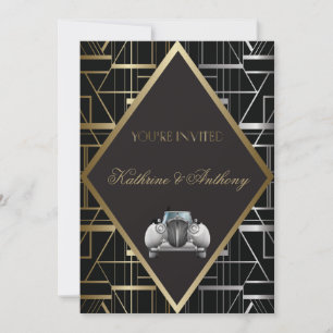 Klassisk gatsby Deco-bröllopsinbjudan Inbjudningar